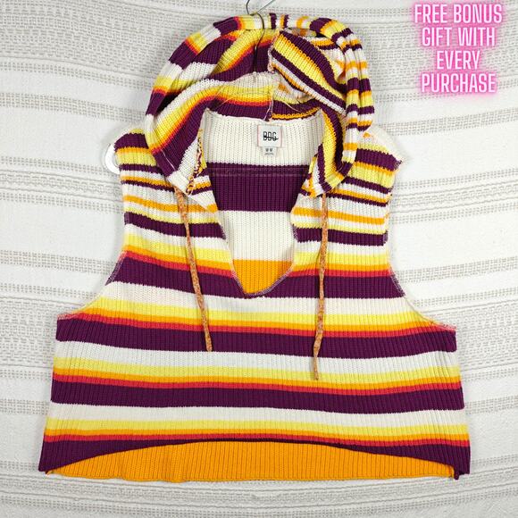 BDG Striped Knit Cropped Sweater Vest Hoodie Multicolor Size M NEW - Picture 1 of 9